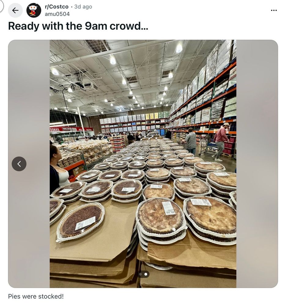 post titled "Ready with the 9am crowd..." and a photo of- you guessed it- lots and lots of enormous pies