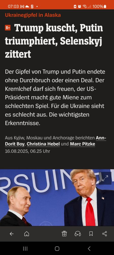 Screenshot aus dem "Spiegel": "Trump kuscht, Putin triumphiert, Selenskyi zittert"