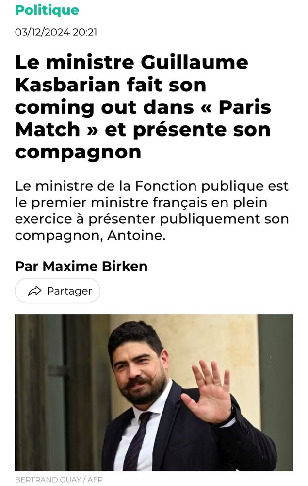 Le ministre Guillaume Kasbarian fait son coming-out dans Paris Match et présente son compagnon.