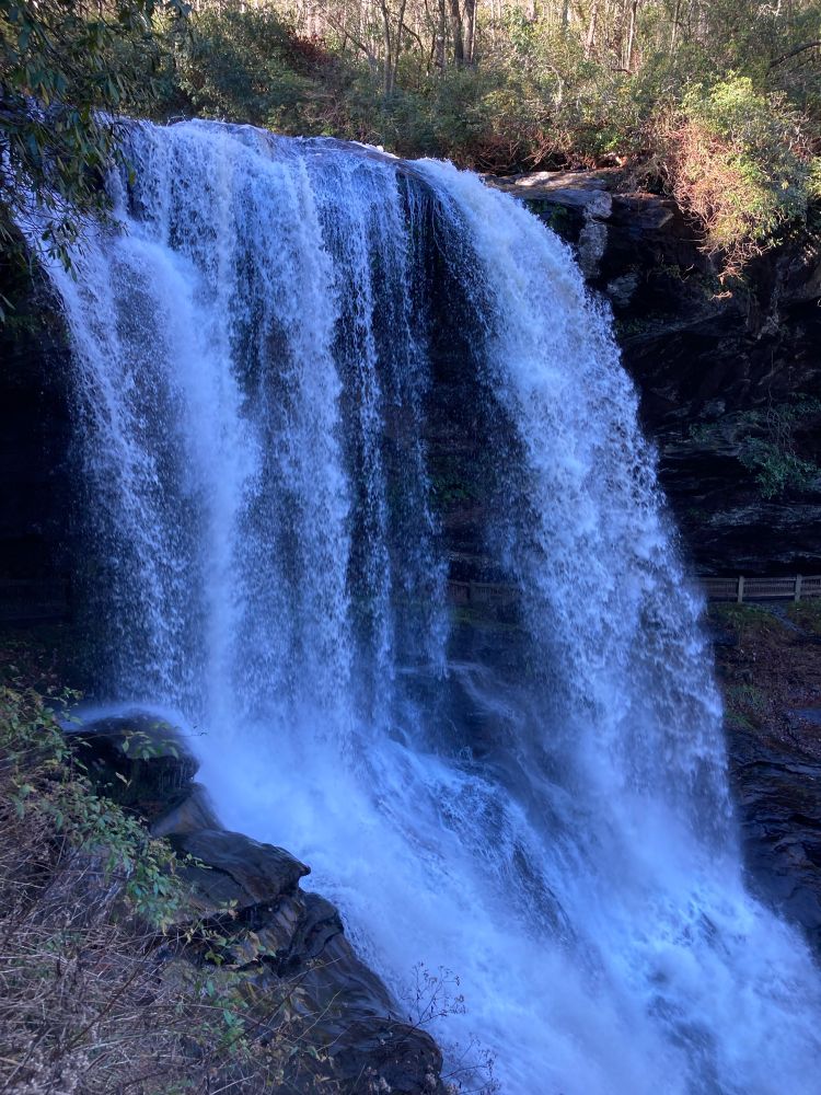 A closeup view of A large waterfall.