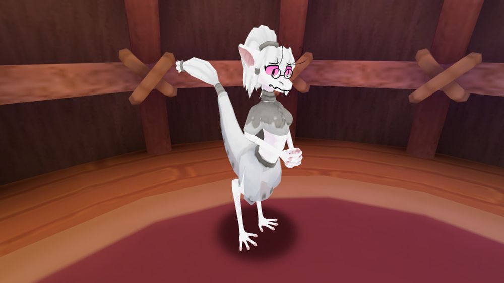 An albino yinglet female. She is thin and delicate, with a nervous look on her face. She wears glasses, as well as a grey shawl and sheer grey bottom.

She also has a familiar grey scarf. Extremely similar to the one Renoh wore. In fact, identical.

Made with Yinglet Creator