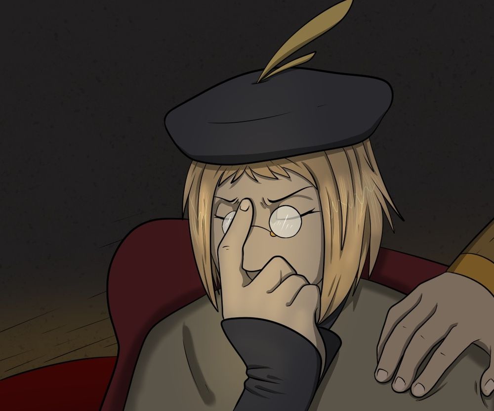 A panel from the webcomic Out-of-Placers. It shows a very stressed out Ran. There's a comforting hand on his shoulder.
