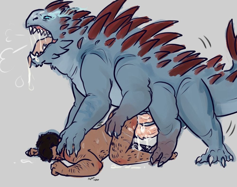 Jayce naked and dripping semen from his ass while on all fours. He is pinned to the ground by a large 8-limbed beast designed after the D&D monster the Basilisk. Seen from the side, Jayce’s face is mostly hidden by the massive taloned paw on each of his shoulders, keeping him chest down ass up. He is littered in old battle wounds. The basilisk is open mouth panting, drool dripping from it’s chin and landing next to Jayce’s head. The basilisk is a light blue color with red spikes jutting from its back, similar to a kentrosaurus. Also the basilisk has two dicks, ridged at the bottom. One had already popped inside of Jayce’s hole and the other is at the perineum. Oh yeah. Cant believe I almost forgot.