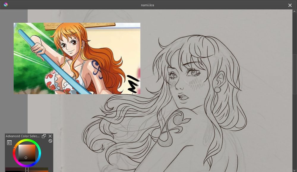 Unfinished line art of Nami from the anime "One Piece"