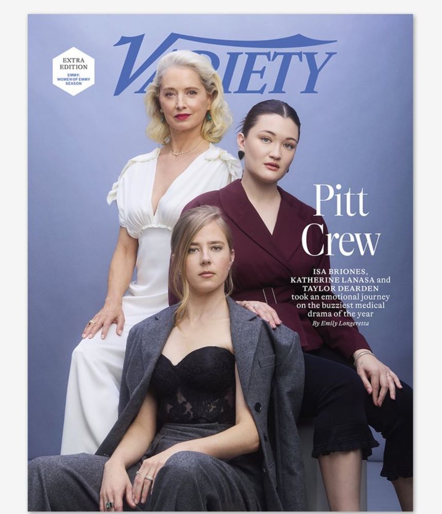 A cover of variety magazine that features the three white female stars of the show