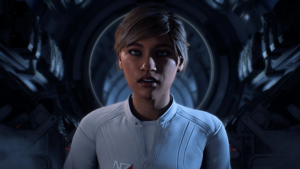 Screenshot from Mass Effect: Andromeda - my player character waking up from a long nap.