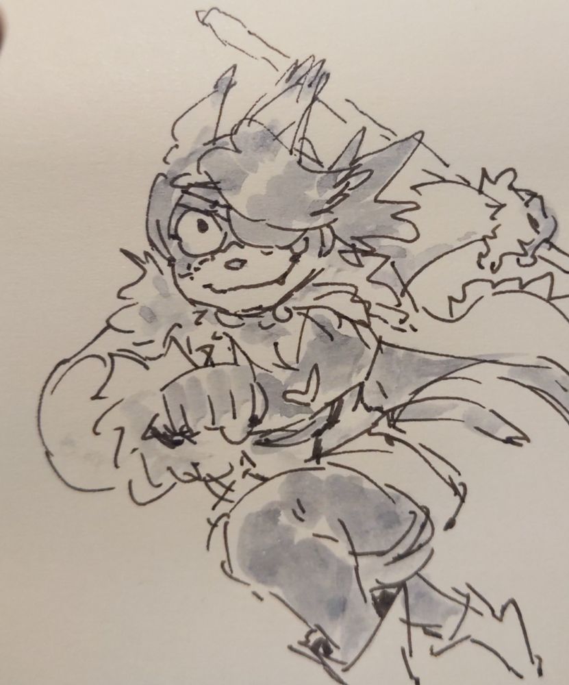 Svana is a witch girl with black-splotched fur who wears an eyepatch. She's running forward with a determined look in her eye.
