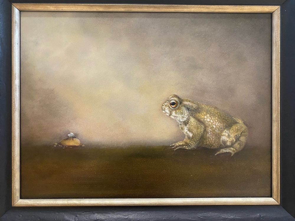 Toad and fly painting by Pauline Fowler