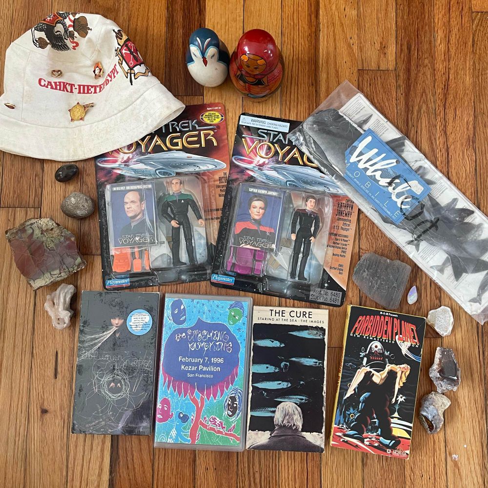 Rocks, vhs tapes, commie stuff, Star Trek stuff, whale stuff