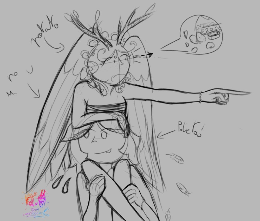 Stella carrying charlie on her shoulders. Charlie looks into the distance and mentions chicken nuggets