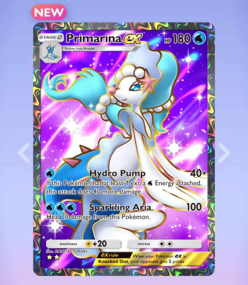 Screenshot of a 2-star Primarina ex card