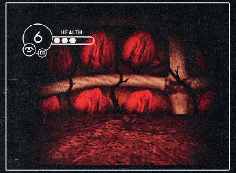 A pixelated image of a giant ribcage. It is full of roses