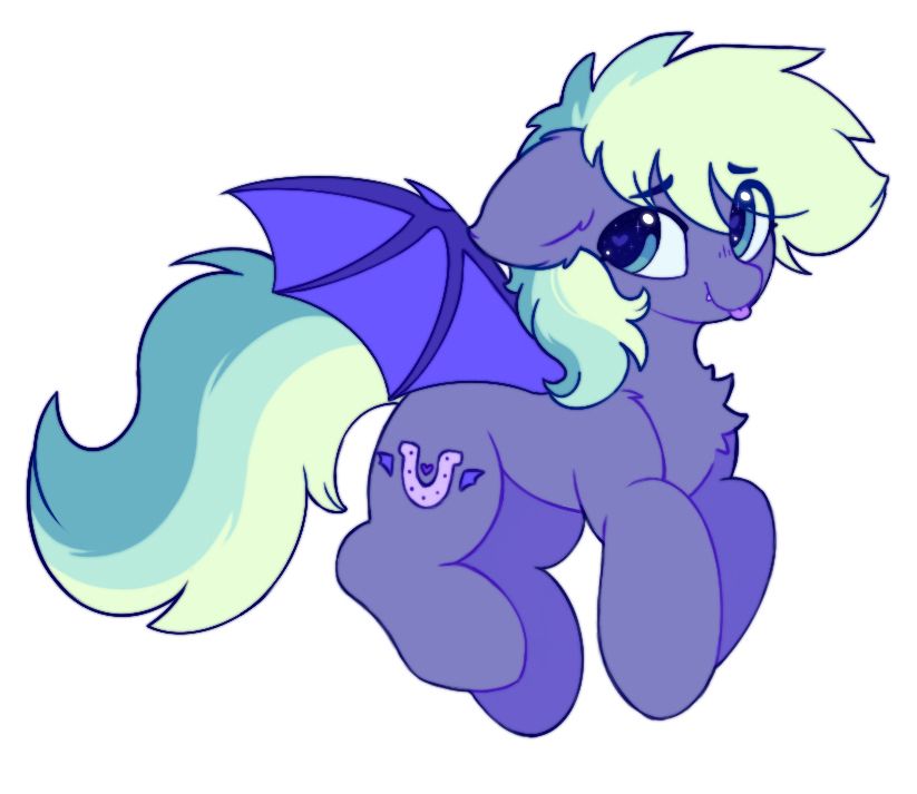 Our BKN Mascot Murphy - a purple pony with a pink horseshoe cutie mark (with a purple heart in the center and two purple batwings outside the horseshoe)