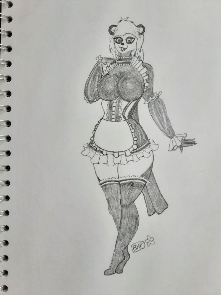 Seventh in a series of seven attempts at art. A drawing challenge by Revil where the challenge was to draw your original character in a maids costume they designed. So this is my attempt at drawing my anthro panda form Sophie in the costume. 