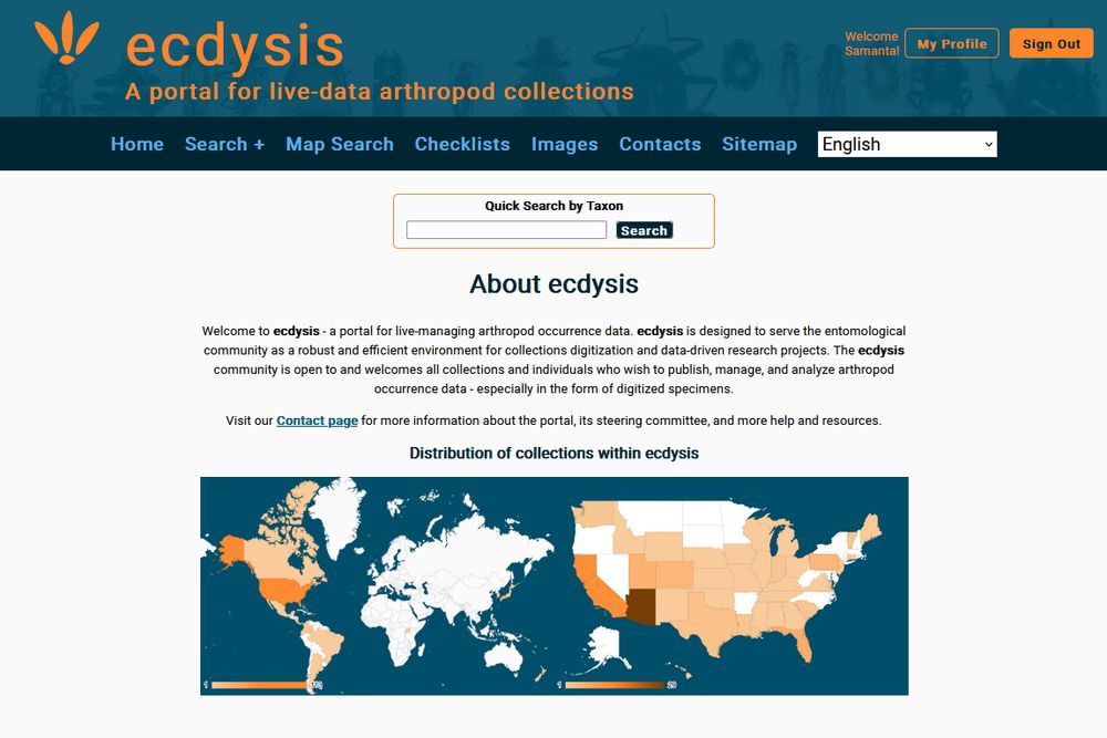 Screenshot of the Ecdysis Symbiota portal, designed for the digitization of entomological collections. 
