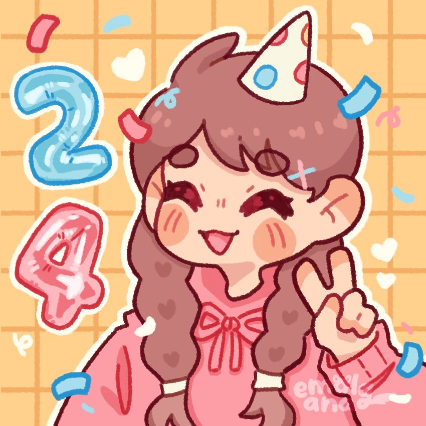 chibi art of myself in a party hat next to number balloons that say ‘24’