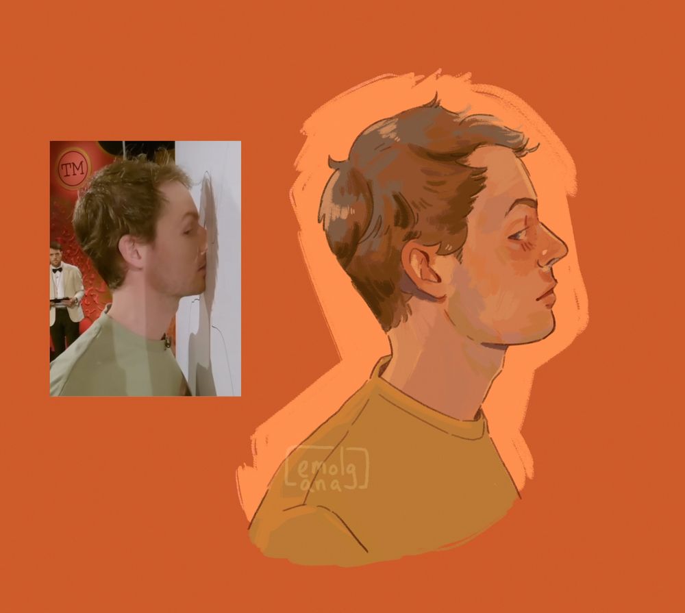 profile drawing of guy montgomery and the reference image off to the side