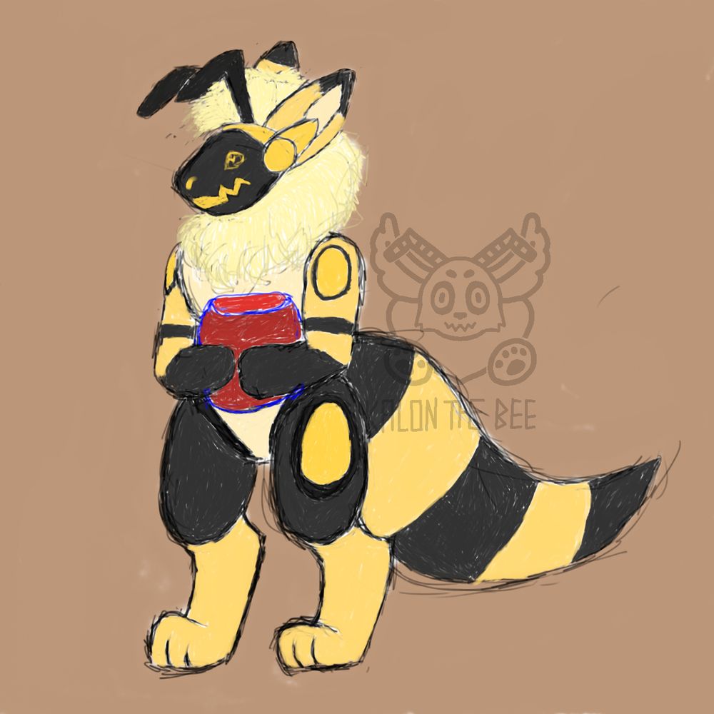 a bee protogen holding a pot of presumably honey 