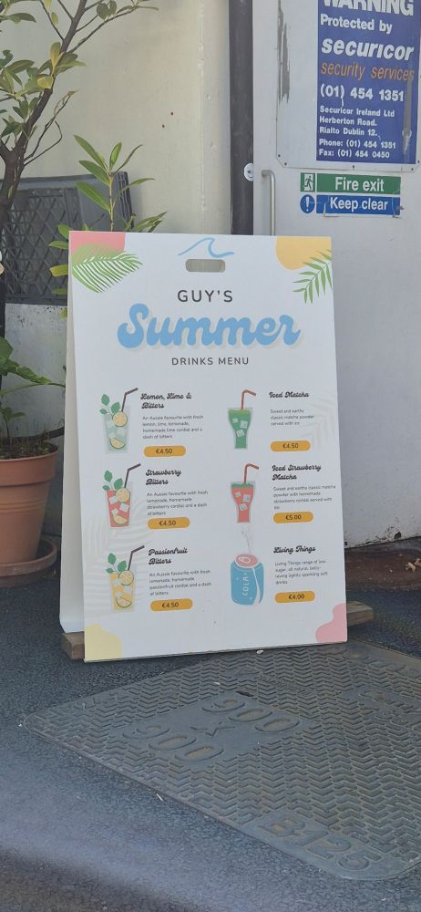 Guy's summer menu of cold drinks 