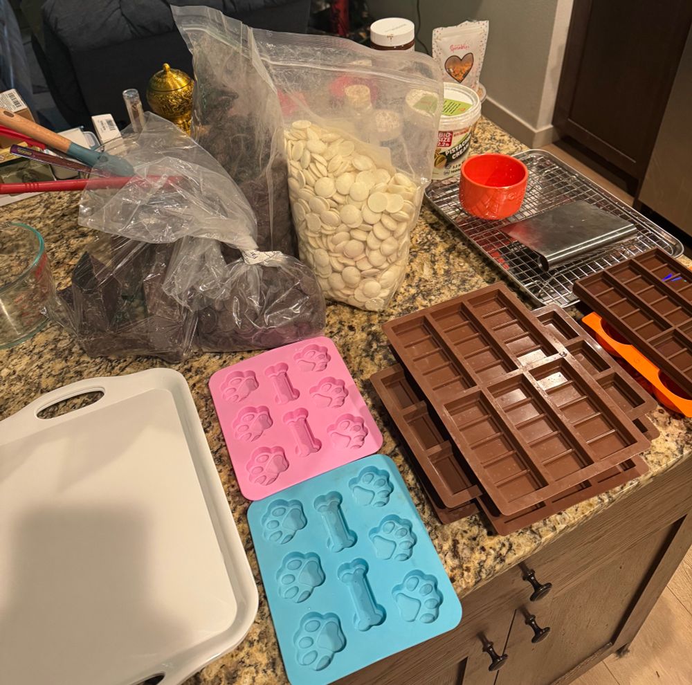 all the things you would need to make chocolate with.