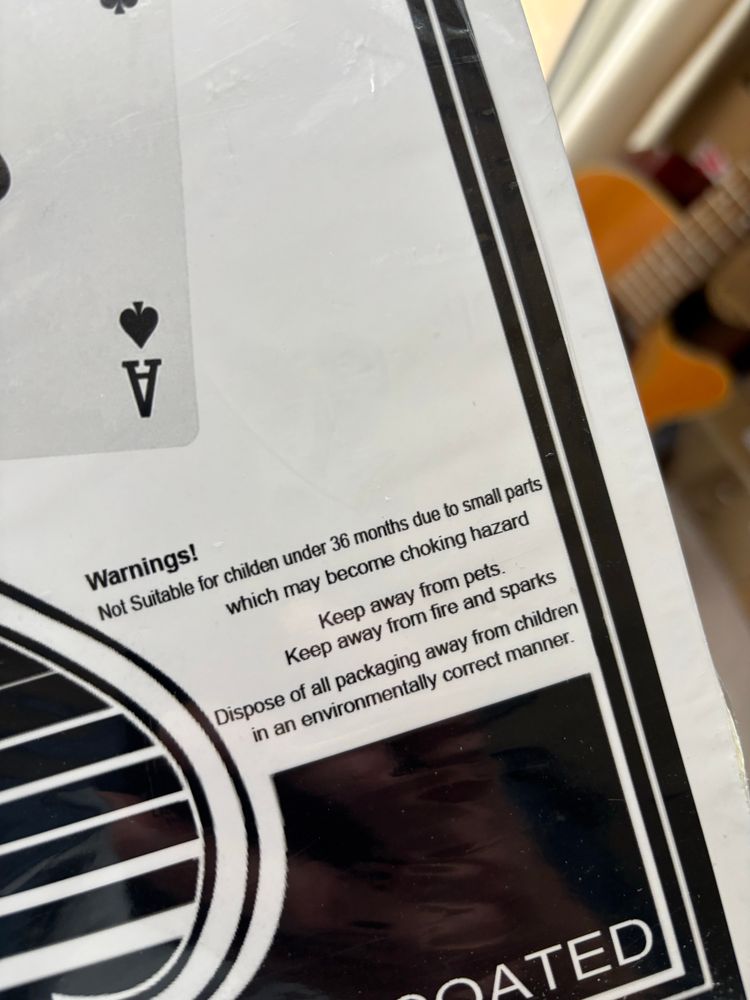 A warning label: “Not suitable for children under 36 months due to small parts”