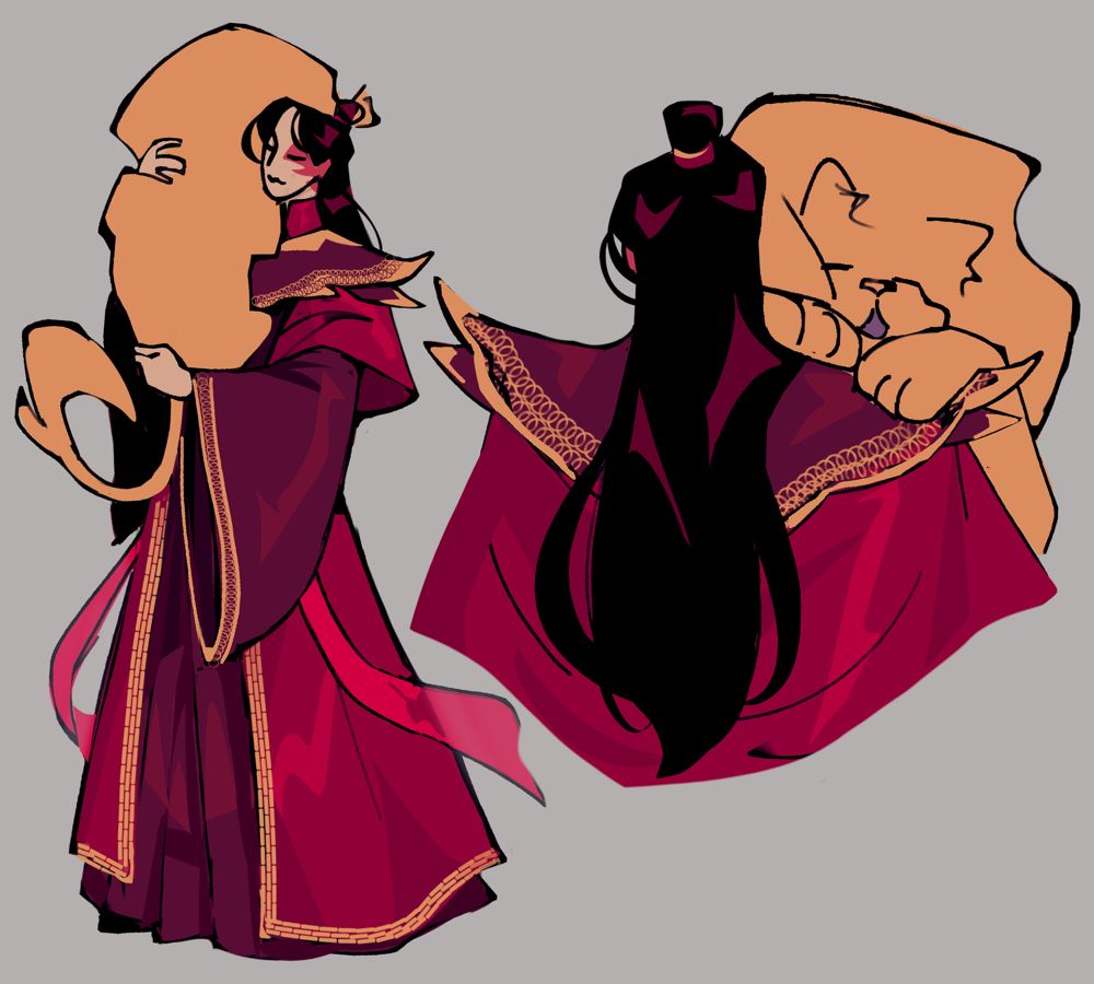 two drawings of firelord zuko carrying a lion dog like a baby. the left is a full body sketch and the right is a close up over his shoulder of the dogs squished face resting on it's paws.