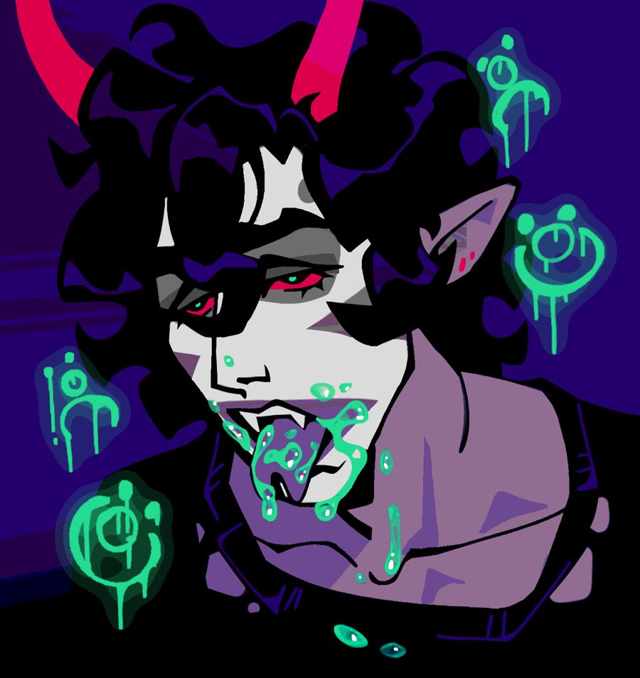 a portrait of gamzee makara with sopor dripping from his mouth
