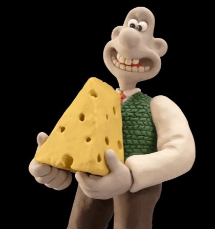 A very happy Wallace with a lot of cheese