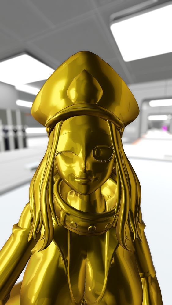 Camie-Chan taking a selfie while winking, now completely made out of gold~