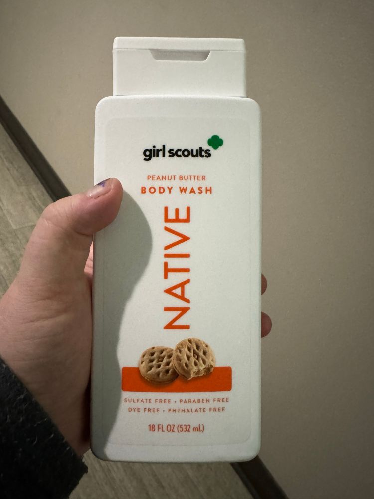 girl scouts
PEANUT BUTTER
BODY WASH
NATIVE
SULFATE FREE • PARABEN FREE DYE FREE. PHTHALATE FREE