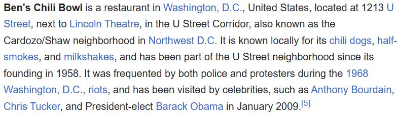 Snip taken 11/5/25 about Ben's Chili Bowl