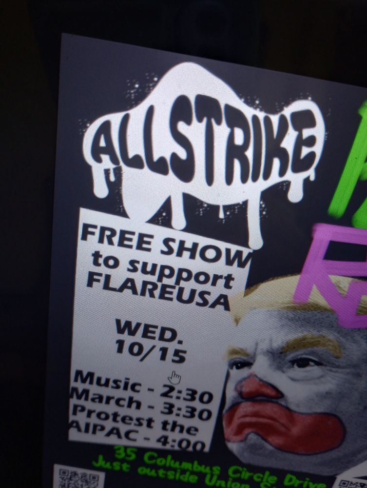 Snip taken Oct 11 2025. March to AIPAC on 10/15 with clown face man.