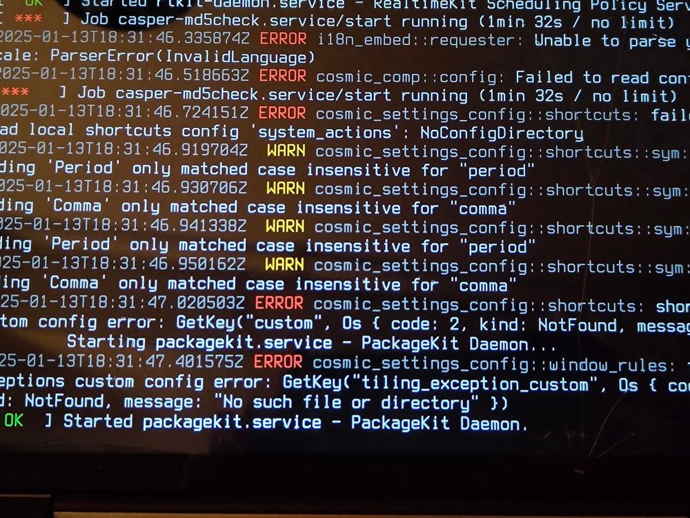 PopOS throwing lots of scary error messages at the screen.