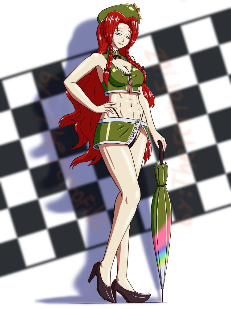 Hong Meiling from Touhou Project in a race queen outfit. Alternate design 1 borrowed from artist Kinntarou (pixiv user id: 732581).
