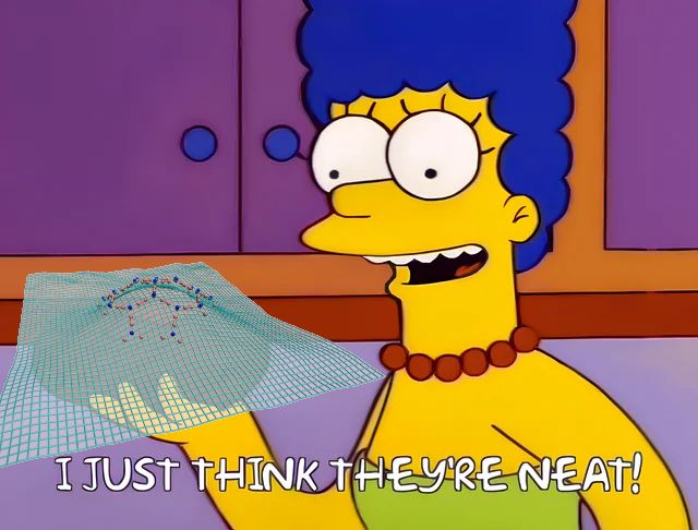 Marge Simpson, holding a CG membrane simulation snapshot: "I just think they're neat!"