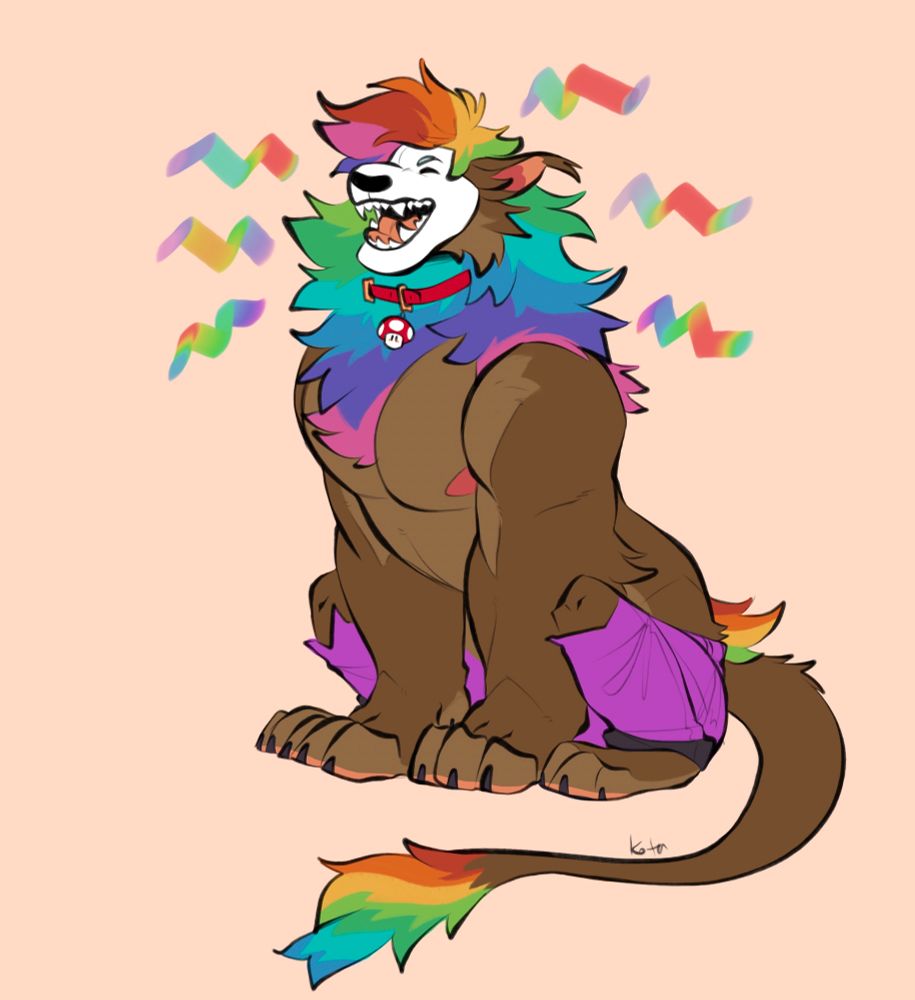 Kat as a Pride Lion roaring with colorful joy 💖