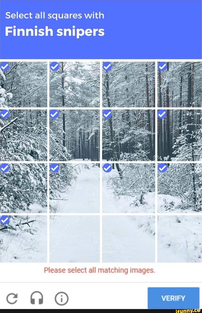 Find Finnish snipers captcha with all squares checked