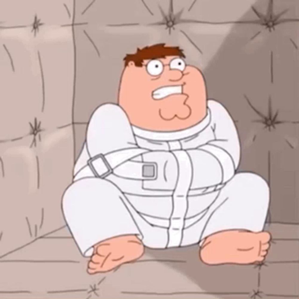 peter griffin from family guy is in a strait jacket