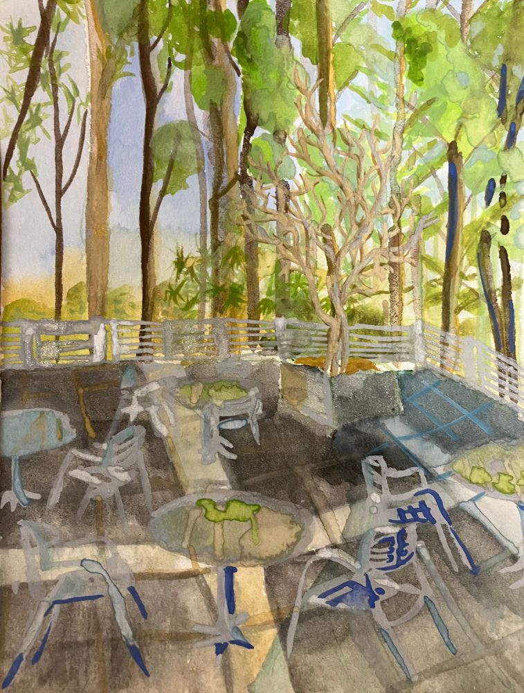 A patio in the daytime. 
