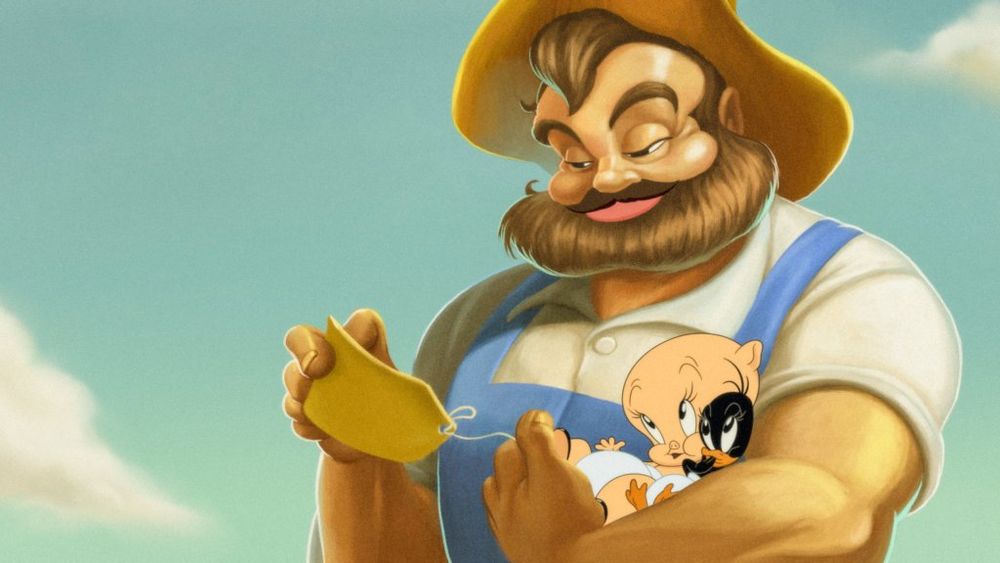 The dad I never had….Farmer Jim holding baby Porky Pig and Daffy Duck