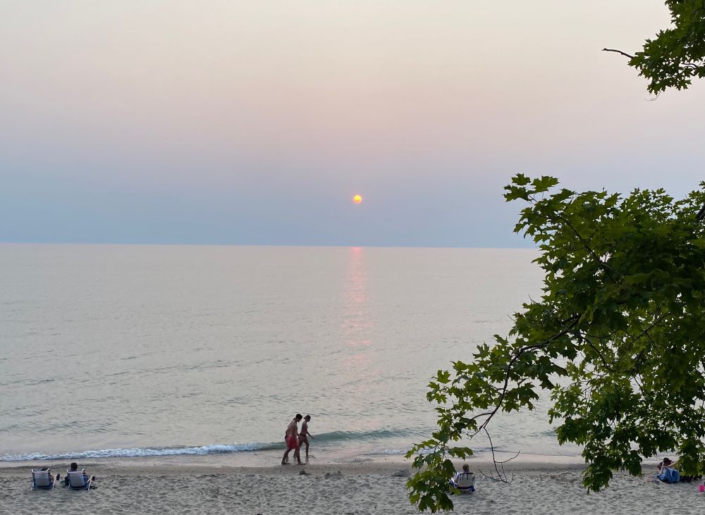a beautiful sunset on the beach