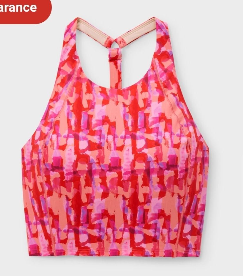 Pink and purple abstract design halter longline bikini top