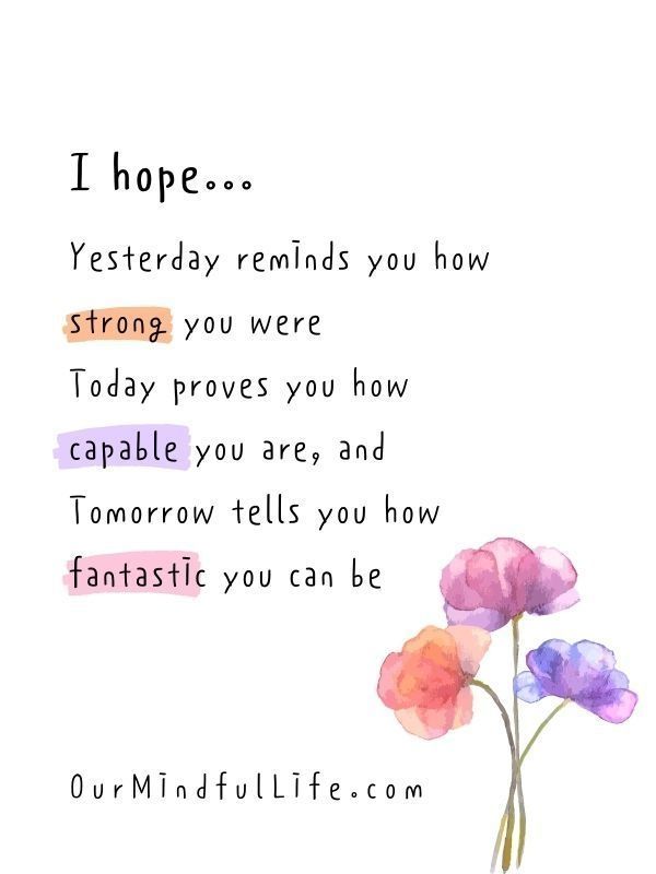 I hope
Yesterday reminds you how strong you were
Today proves how capable you are and 
Tomorrow tells you how fantastic you can be