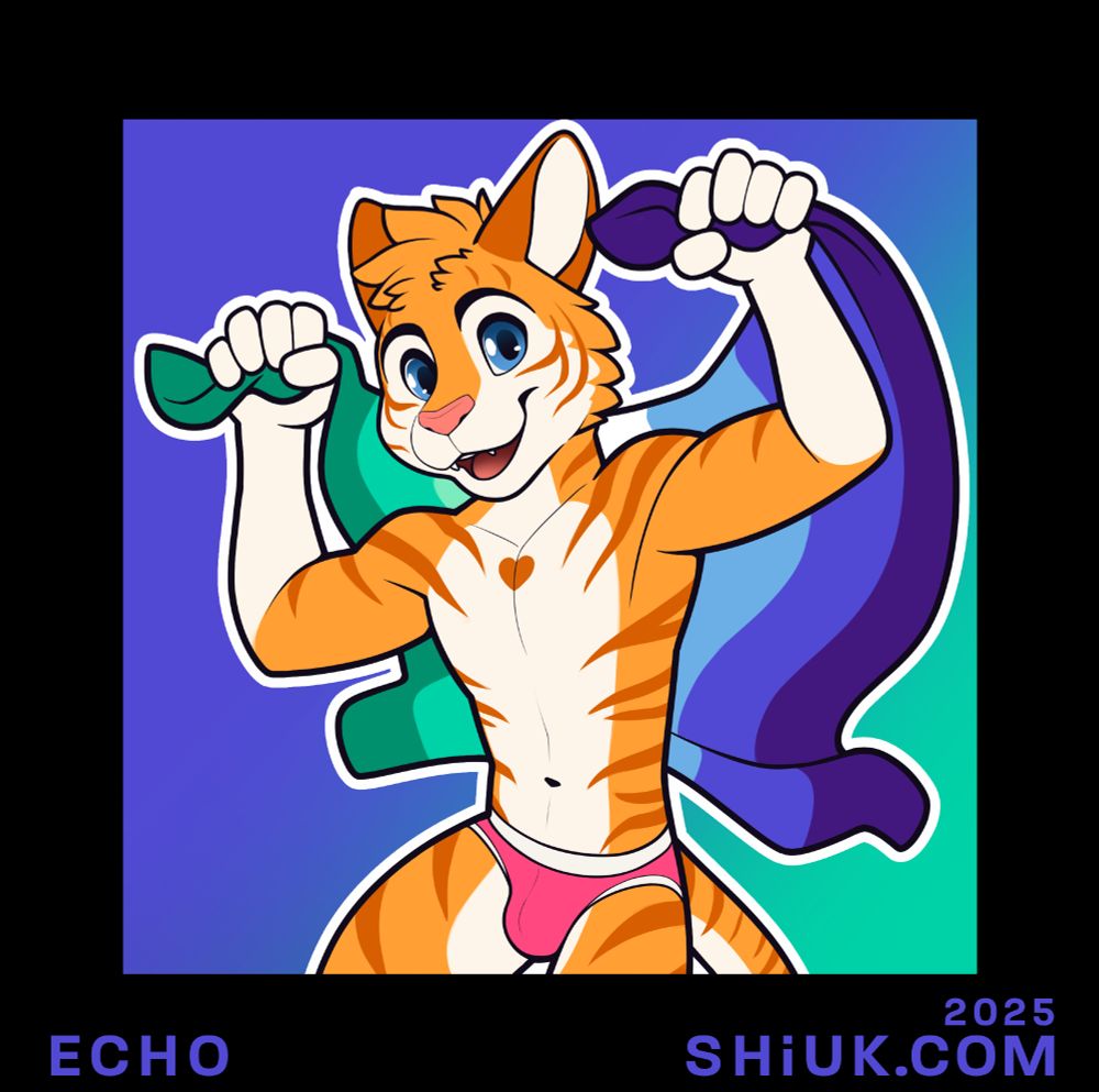 Orange striped cat wearing pink underwear while holding MLM flag 
