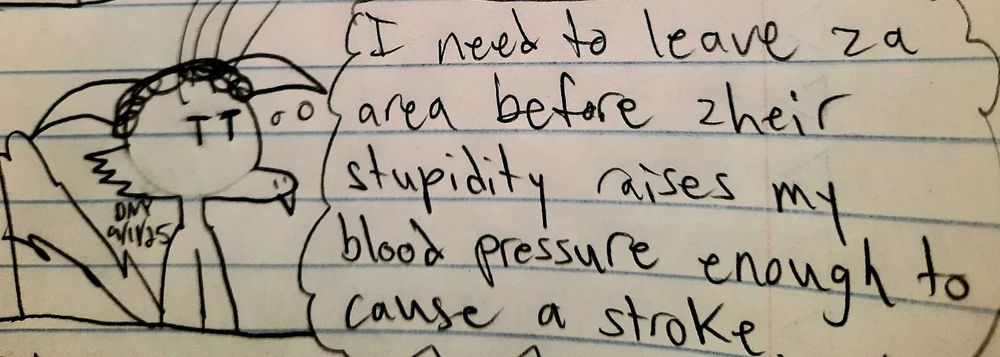 Desdi, looking annoyed. She thinks, "I need to leave za area before zheir stupidity raises my blood pressure enough to cause a stroke."