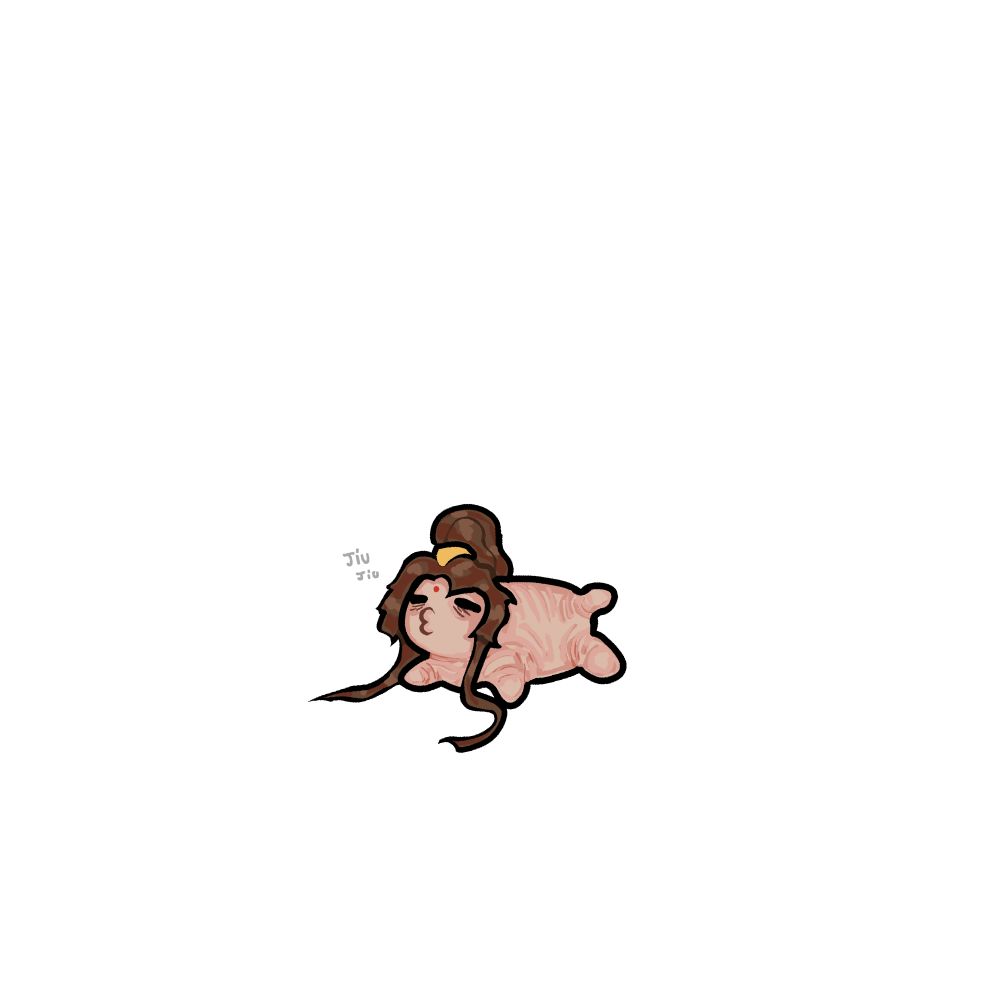 digital drawing of Jin Ling with the body of a soggy hairless kitten. He has his lips puckered and is saying softly "Jiu Jiu..."