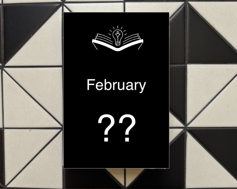 The hidden cover of CUR010, Curious Reading Club's book of the month for February 2025, on a black and white tiled background.