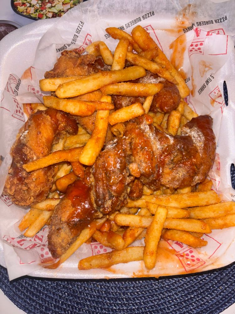 saucy lemon pepper wings and fries