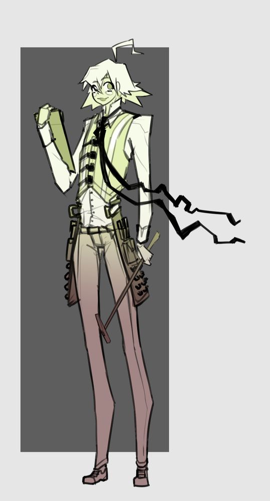 very tall anime boy holding clipboard and hammer wearing industrial outfit