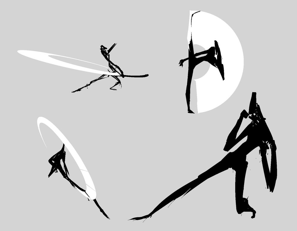 sketchy doodles of a robot doing martial arts